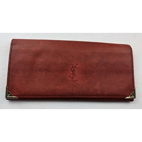 Yves Saint Laurent YSL Leather Bifold Full Size Long Wallet Red - Picture 1 of 10